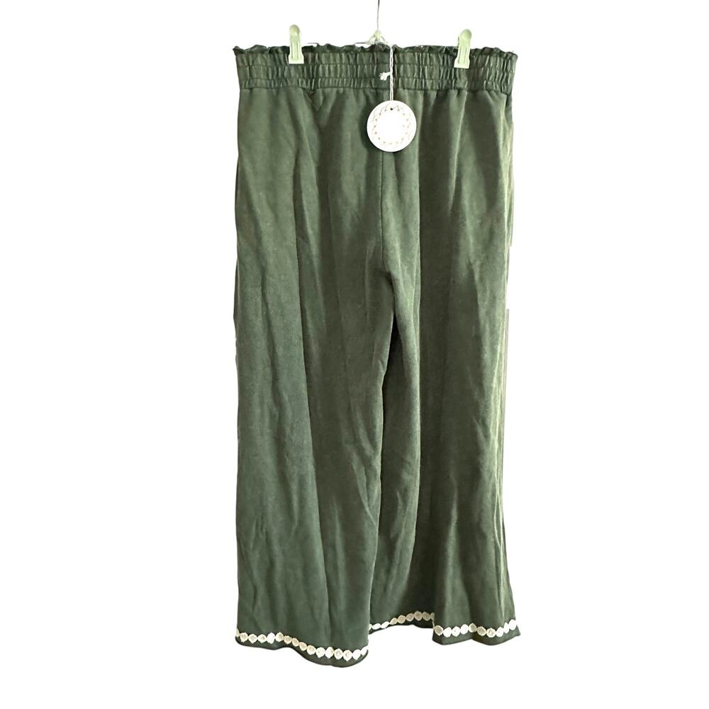 Olive Umgee Peace Patch Wide Leg Pants Mineral Wash Crochet Pull-On Boho XL NWT - Picture 3 of 5